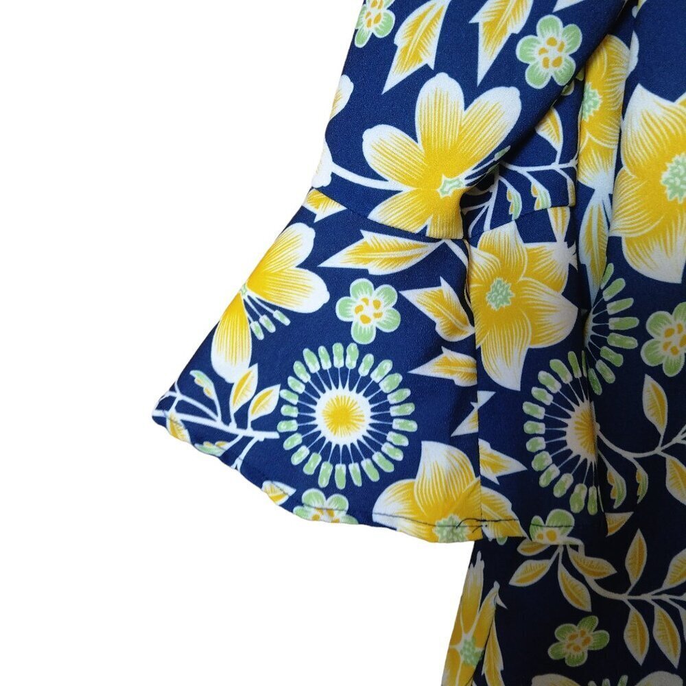 ECI New York Women's Large 3/4 Bell Sleeve Floral Shirt Dress Boho Colorful - Picture 3 of 6